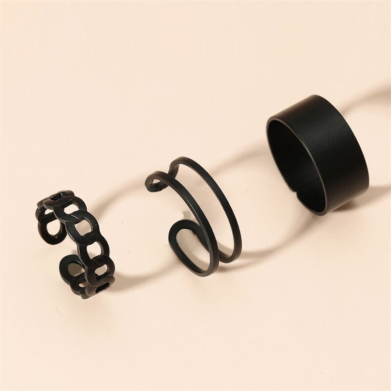 Black Open ring Three-piece Set AliExpress Hot Double-layer ring Set Simple Geometric Joint ring ring