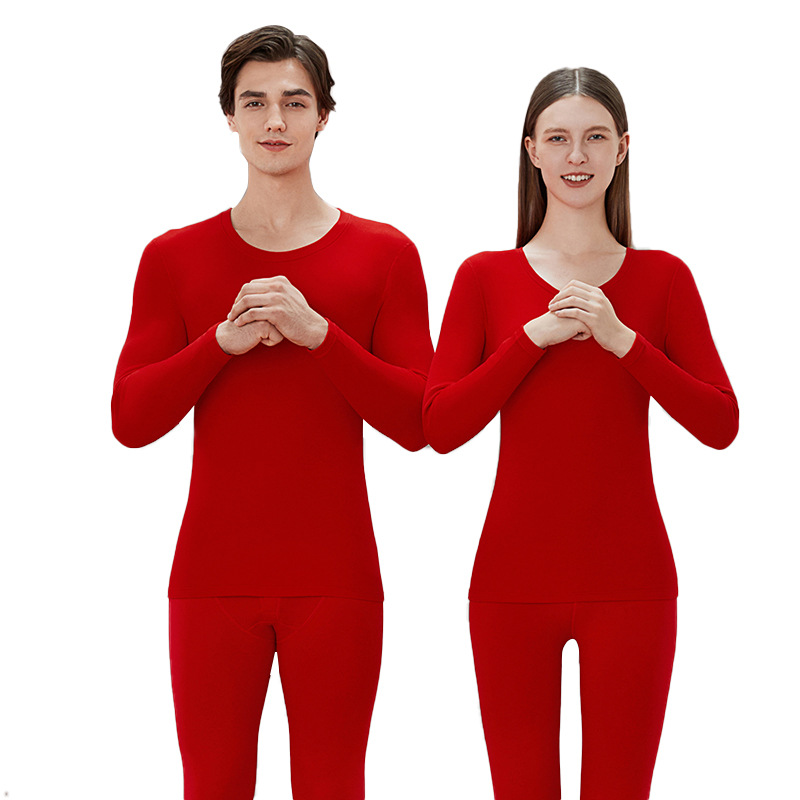 Women's Thermal Underwear Set for the Year of the Horse, Pure Cotton, Wedding Red, Autumn Top and Pants, Base Layer Cotton Sweater, Boxed