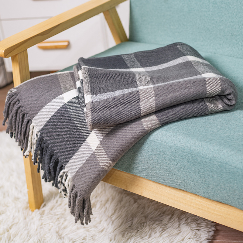 Amazon New Wool Sofa Cover Blanket Car Plaid Cross-border Diamond Air-conditioning Blanket Tassel Nap Blanket