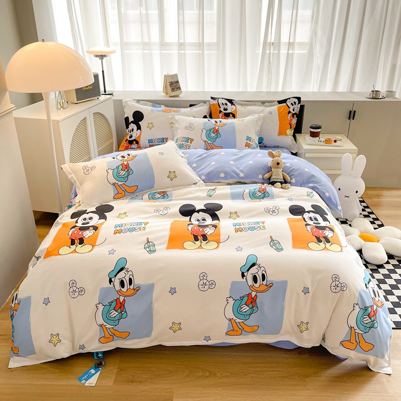 [Cartoon Authentic Authorization] Cartoon Printed Four-Piece Set Washed Cotton Three-Piece Quilt Cover Sheets Gift Wholesale