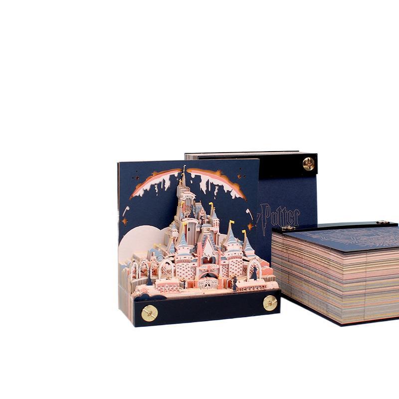 Creative 3D Paper Sculpture Sticky Notes Calendar Ornament Birthday Gift Chinese Style Harry Potter Architecture Model