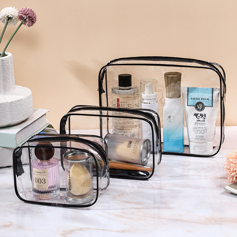 Прозрачная косметичка, ПВХ сумка для туалетных принадлежностей, водонепроницаемая, черная прозрачная портативная сумка для путешествий, оптовая продажа