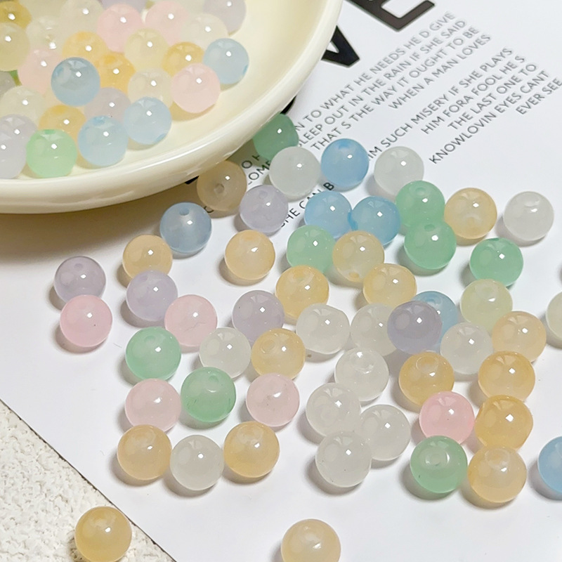 6mm glass jelly solid color beads imitation jade round beads glass loose beads diy handmade bracelet beaded clothing accessories
