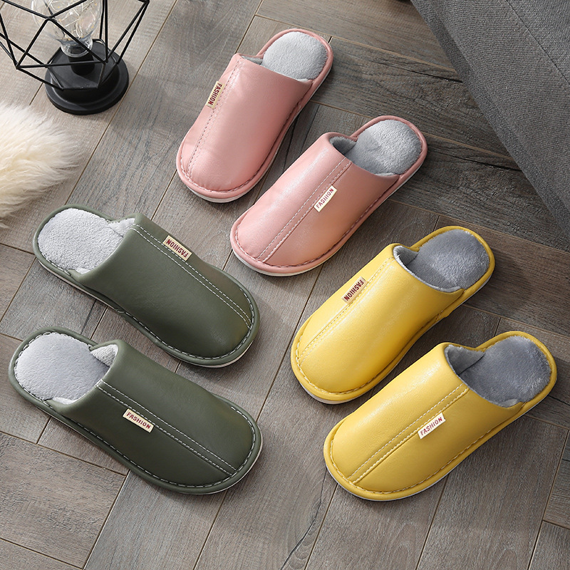 Autumn and Winter new cotton slippers women couple warm confinement shoes leather thick bottom home home indoor and outdoor cotton slippers