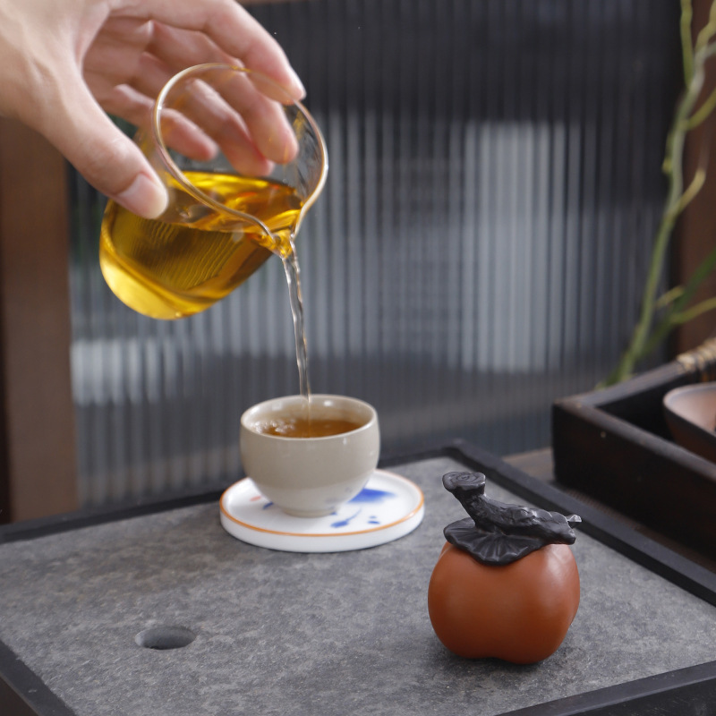 Zisha tea pet persimmon Ruyi good persimmon into double can raise boutique creative persimmon ornaments tea table tea ceremony cross-border generation