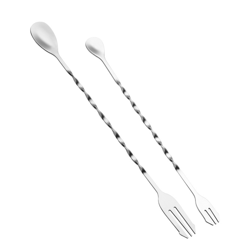 SOURCE manufacturer 304 stainless steel double-headed bar spoon cross-border thread cocktail mixing spoon bar long handle cocktail spoon