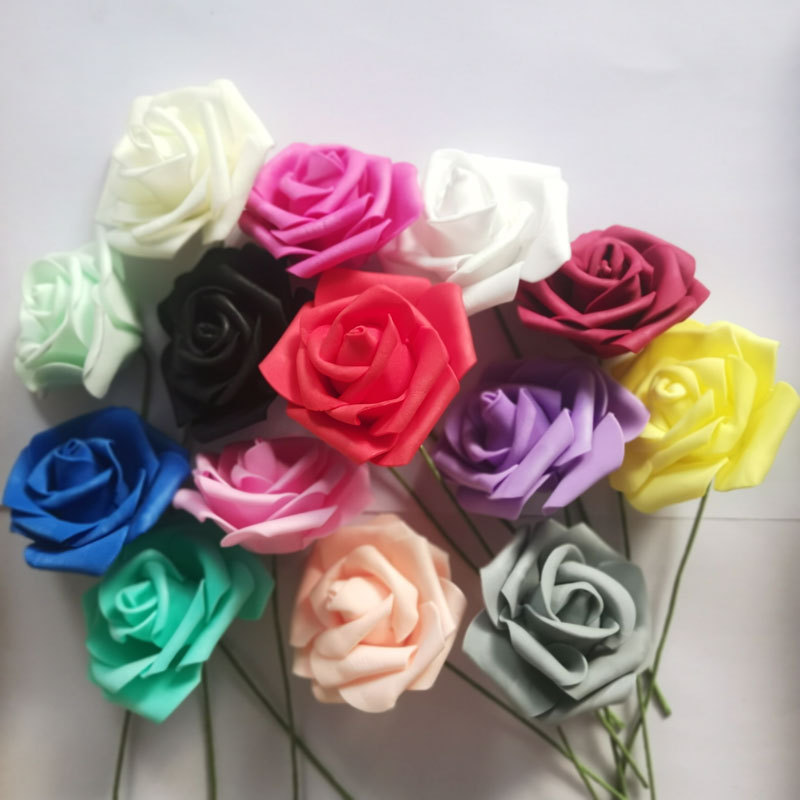 7см с палкой PE пенопластовые розы имитация цветов для свадебных коробок конфет бумажные цветы