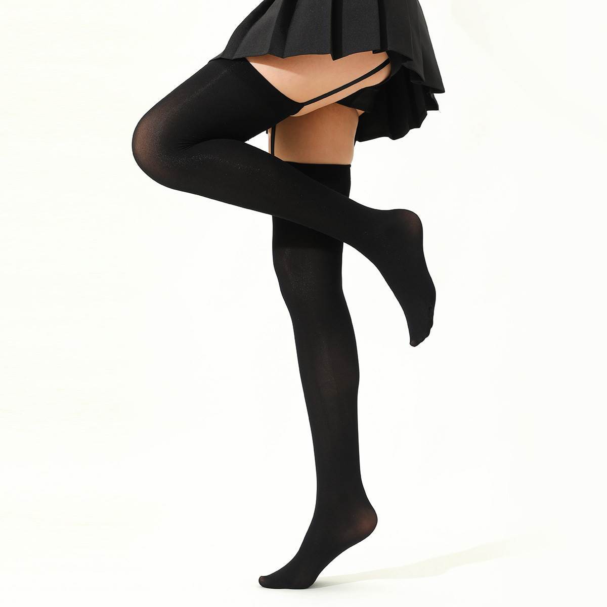 Black Garter Stockings for Women Spring and Summer Y2K Sexy Velvet Jk Black Silk Over-The-Knee Socks Sexy Long Thigh Socks