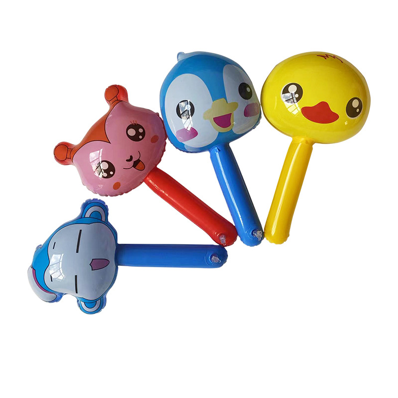 Children's Cartoon Short Stick Animal Head Inflatable Hammer Inflatable Stick Toy Kindergarten Gift Percussion Prop Inflatable