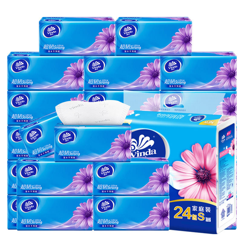 Vinda Tissue Paper 3 Layers 100 Sheets Car Soft Tissue Facial Tissue Full Box 24 Packs Family Pack Unscented Toilet Paper Factory Batch