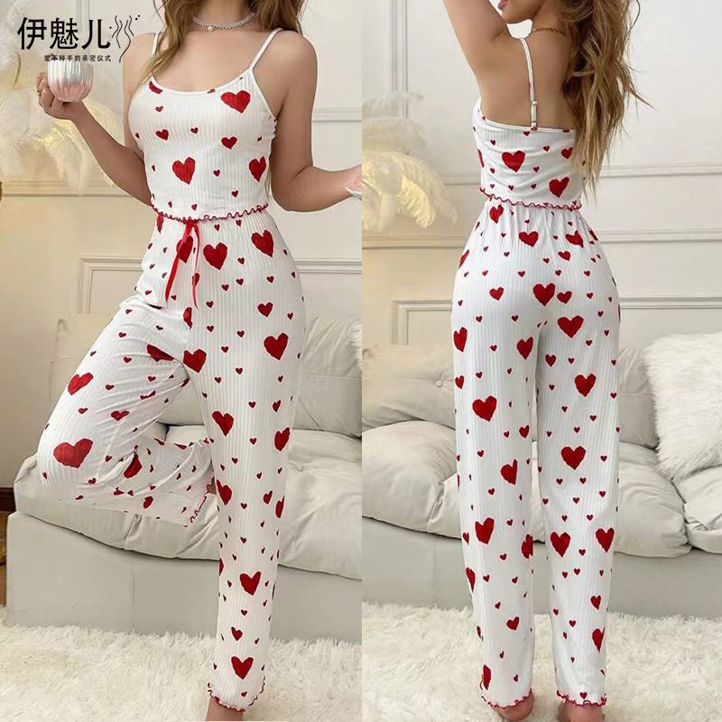 Кросс-бодийные домашние одежды 2024 года, топ с полосками, любовный камисоль, пижамы для женщин с брюками