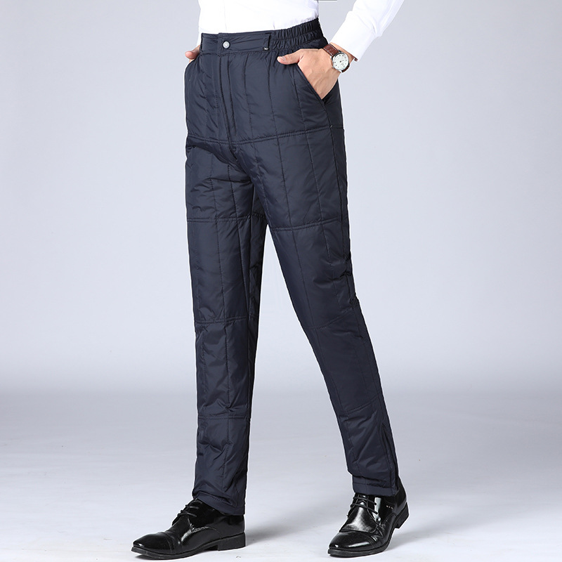 Зимние новые брюки из пуха для мужчин среднего возраста и пожилых, для носки внутри и снаружи, с высокой талией, утепленные, ветрозащитные, прямая продажа от производителя