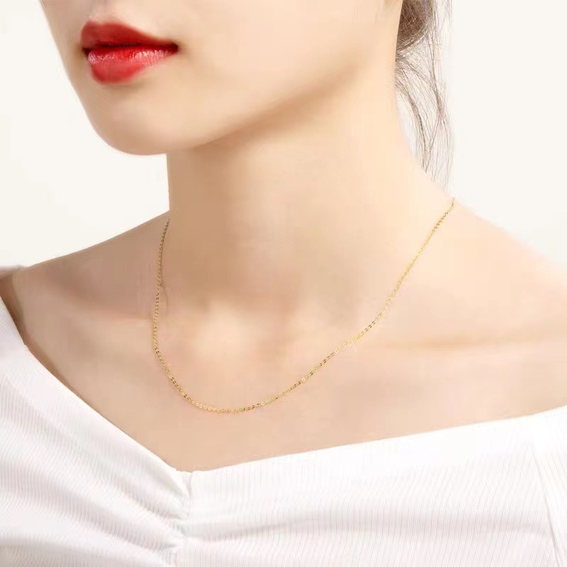18K Gold Necklace Women's O-Shaped Chain Au750 Clavicle Chain Plain Chain Gold Versatile Flash O-Shaped Chain Live Wholesale