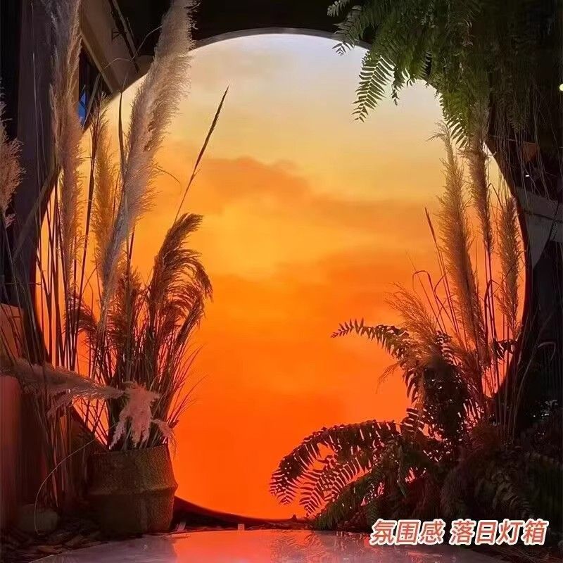 Trendy Moon Light Box Check-In Sunset Light Box Glowing Setup Background Outdoor Camping Sunset Photo Live Stream