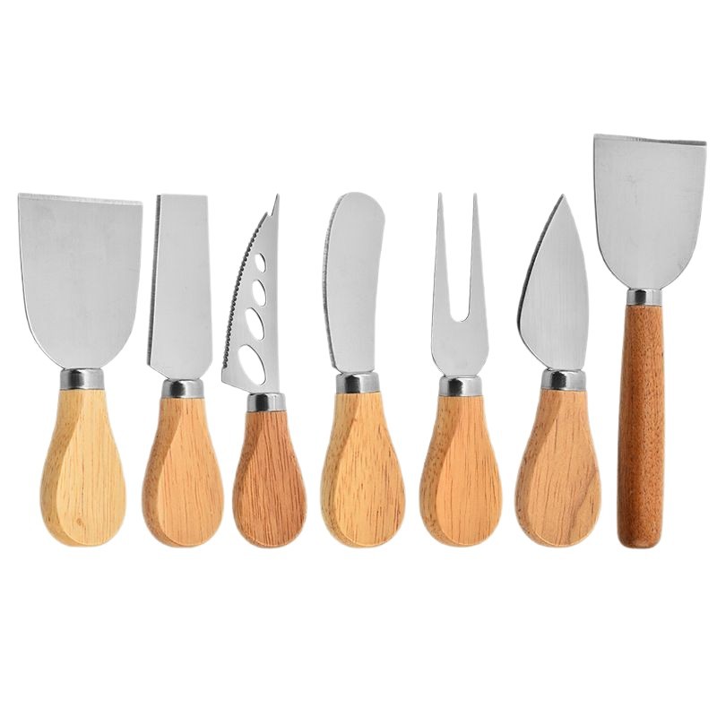 Factory direct wooden handle cheese cut stainless steel mini cheese knife cake fork butter cheese knife baking tools