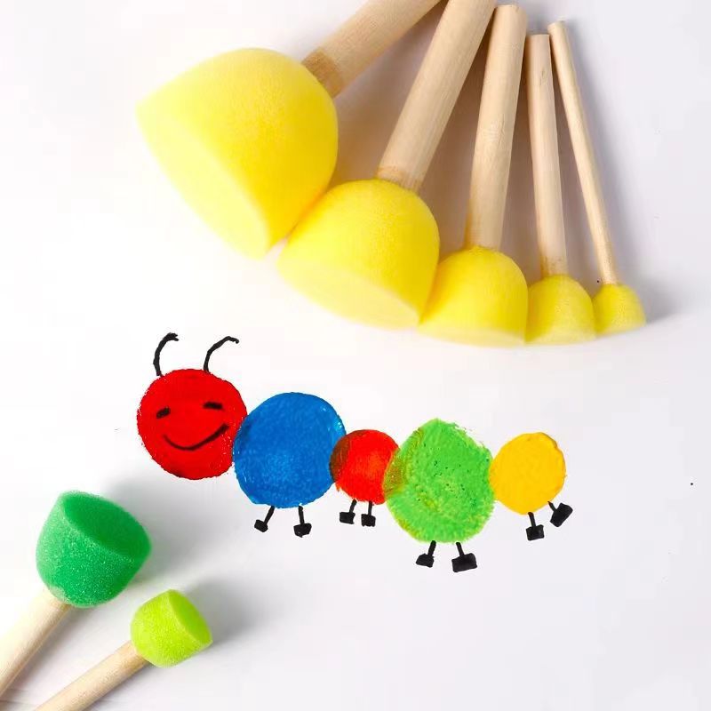 Wooden handle mushroom head sponge brush children's diy painting sponge seal pigment graffiti art brush manufacturers wholesale