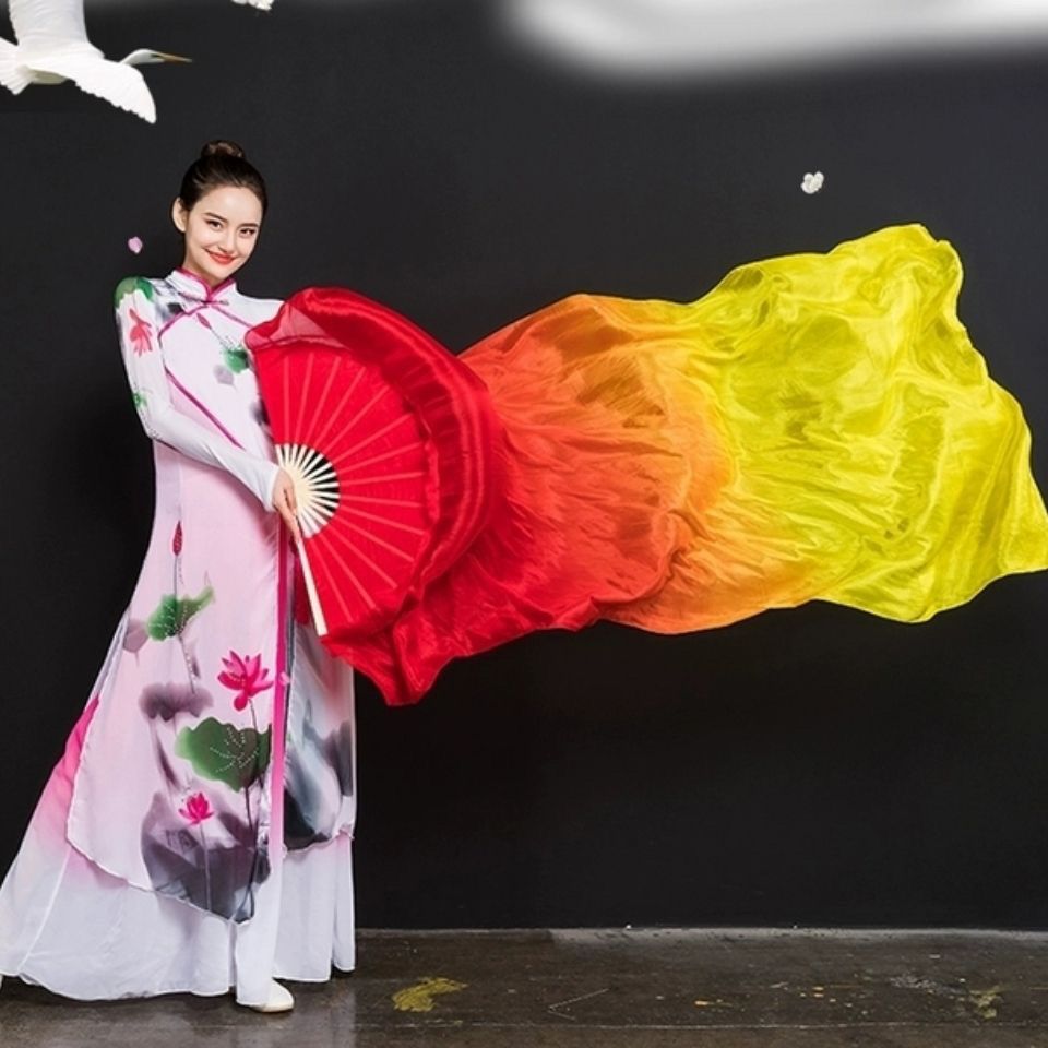 Explosions Dance Fan Dancing Fan Long Silk Fan Three-color Gradient Flame Fan Koi Copy Belly Dance Long Fan Square Dance