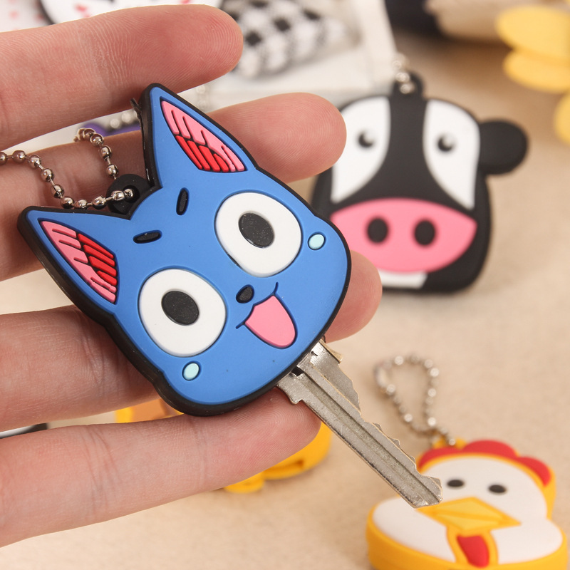 Pvc soft rubber led lamp cartoon double-sided three-dimensional key set with light access key protection set pendant manufacturers wholesale