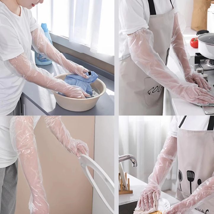 Long Arm Gloves Household Protection CPE Disposable Food Grade Kitchen Gloves Leftened Thickened Waterproof Girdle