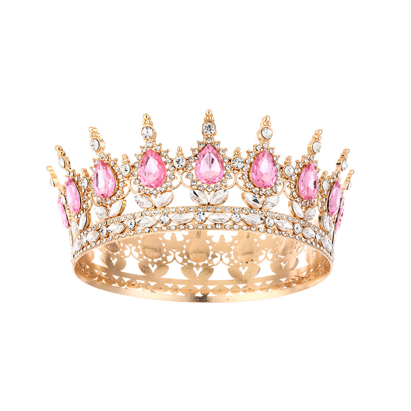 Retro Cross-Border Alloy Round Crystal Queen Crown Dress Adult Ceremony Princess Bridal Tiara Accessories