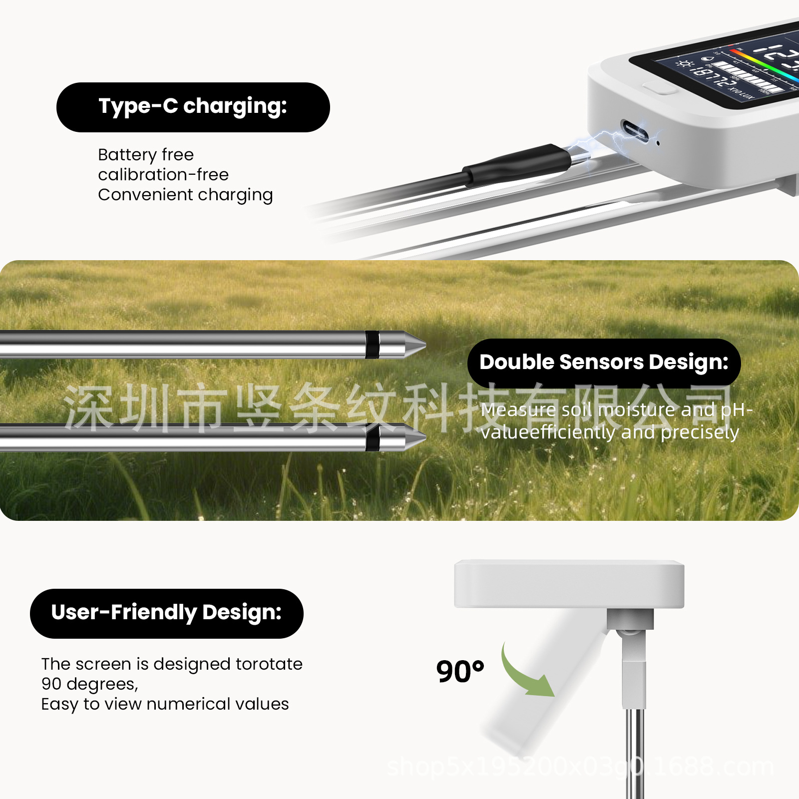 Soil Tester Cross-Border New Product Double Needle High-Precision Tester Six-In-One / Celsius