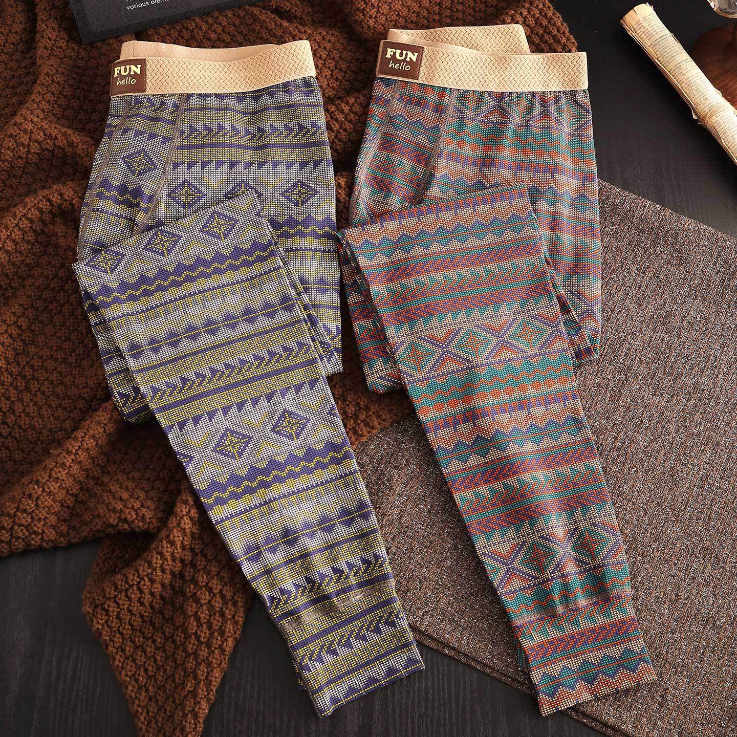 Chinese Ethnic Style Men's Autumn Pants Pure Cotton Thin Thermal Pants Youth Trendy Leggings Fashion Underpants Men's Line Pants