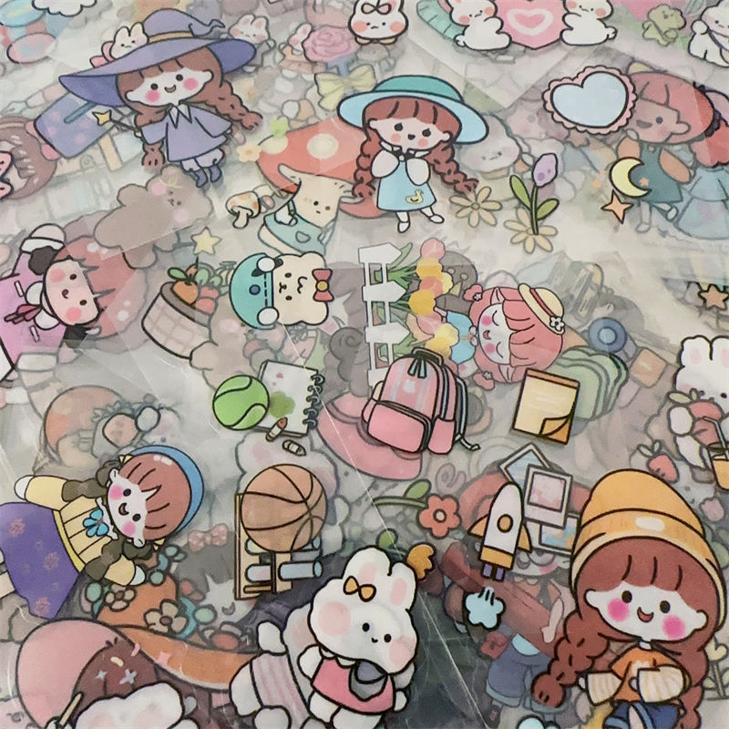 100 Non-repeating Handbook Stickers, Cute Girl Cartoon Cute Decorative Waterproof Notebook Material Paper Stickers