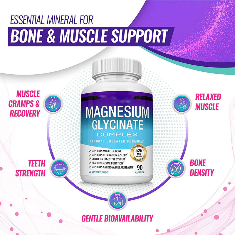 Hot Sale in Stock 90 Capsules of Magnesium Glycinate Capsules Magnesium Glycinate Source Factory Supports Oem