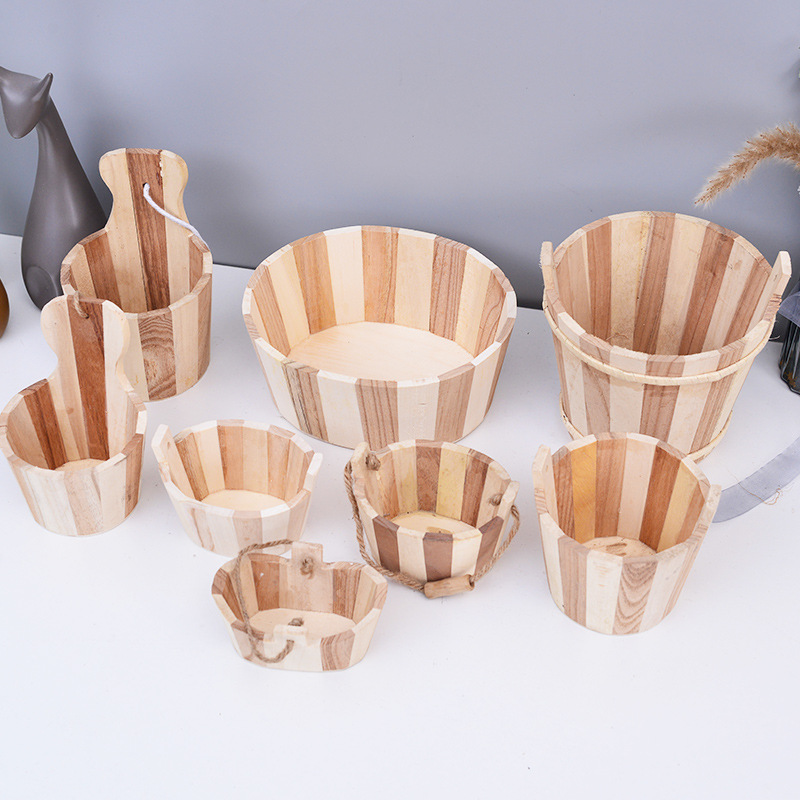 Деревянное ведро для цветов, ведро для хранения, детское деревянное игрушечное ведро, пляжное ведро, сплошные декоративные элементы, экологически чистое массивное дерево