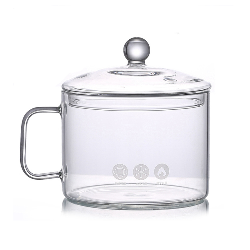High Borosilicate Glass Pot That Can Be Heated over an Open Flame, Suitable for Instant Noodles, High Temperature Resistant, with Lid and Handle, Suitable for Cooking Soup, Stewing, and Health-Preserving Dishes