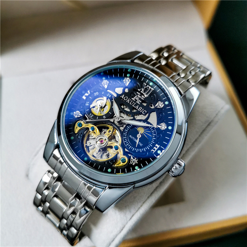 Hollow-out large flywheel automatic mechanical watch men's watch waterproof luminous moon multi-function watch men's one-piece delivery