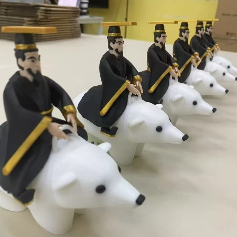 Abstract Model Toy of Qin Shi Huang Riding an Polar Bear, Funny Figurine of Polar Bear Riding Qin Shi Huang, Plastic Ornament