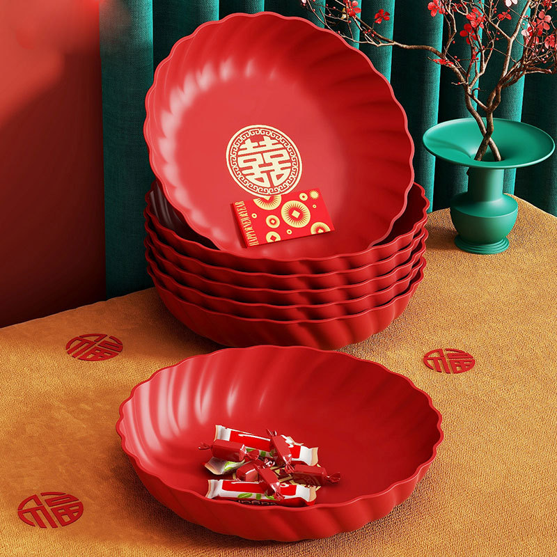New Thickened New Year Wedding Plastic Red Tray Chinese Wedding Candy Dried Fruit Plate Wedding Plate