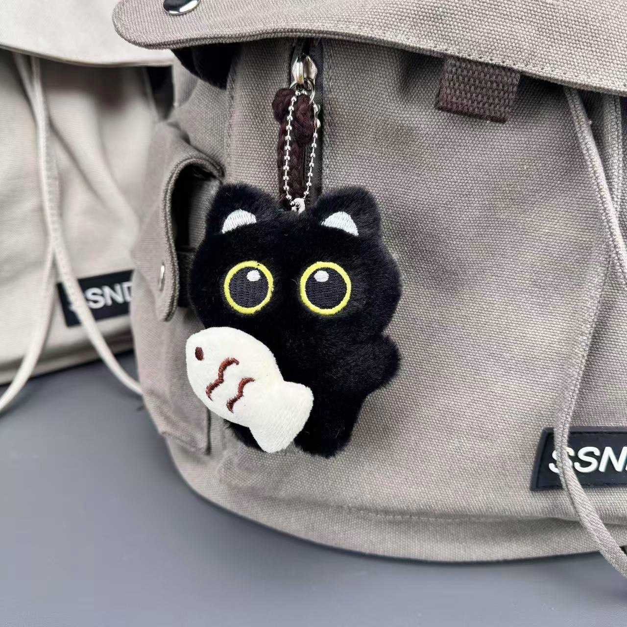 Explosive Big Eyed Black Cat Plush Doll Pendant Cute Squeaking Black Kitten Bag Keychain Pendant