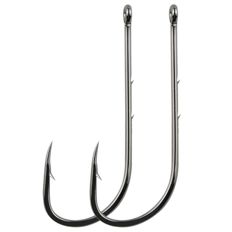 Sea Hook with Double Barbed Long Handle Fish Hook Tube with Hole Sea Fishing Hook Bulk High Carbon Steel Barbed Crooked Mouth Lure Fish Hook