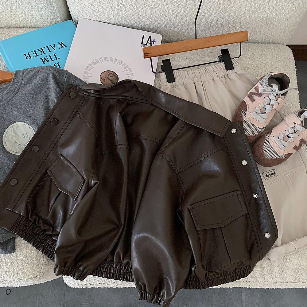 Muye Spring Leather Jacket Huzhou Zhirui Children's Clothing Boys' Korean Style Solid Color Lapel Jacket Baby Versatile Jacket