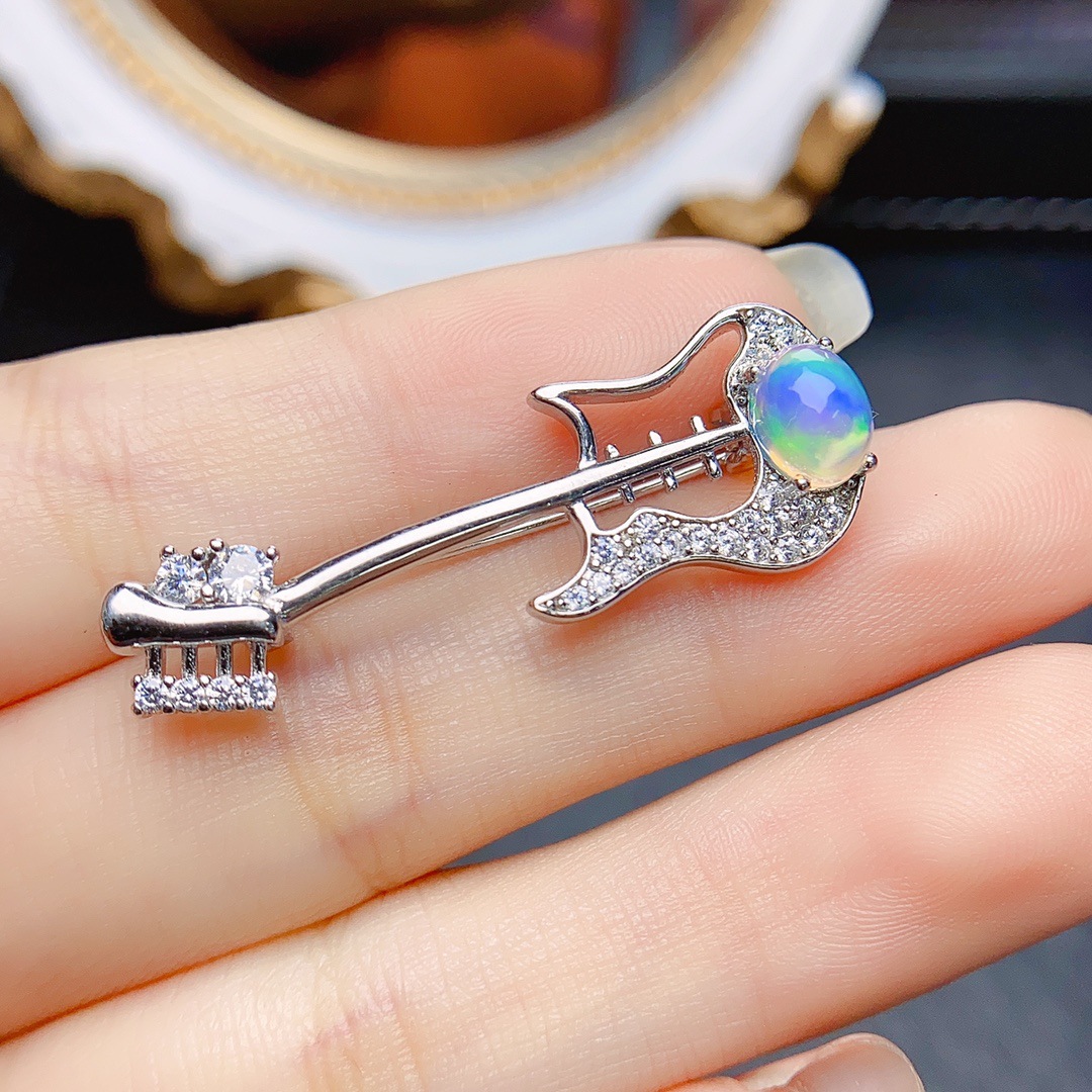 Factory Wholesale Popular Natural Opal Brooch S925 Silver Inlaid Main Stone 5*7 Hot Selling European and American Drop Shipping