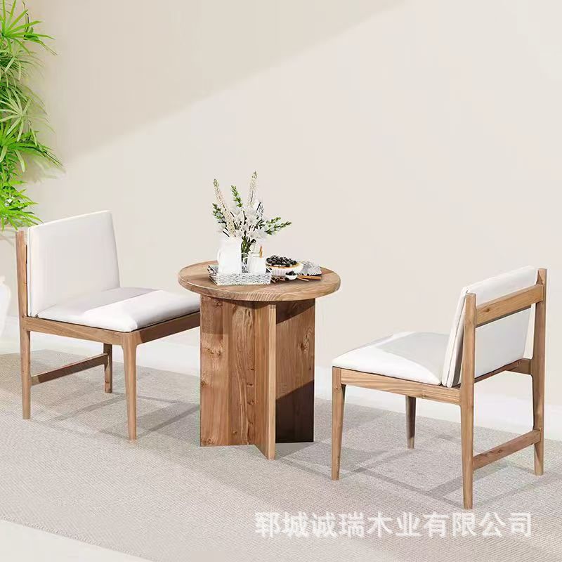 Old Elm Milk Tea Table Indoor Bar Leisure Kung Fu Tea Table Modern Simple Solid Wood Small Coffee Table Eight Immortals Table Dining Chair