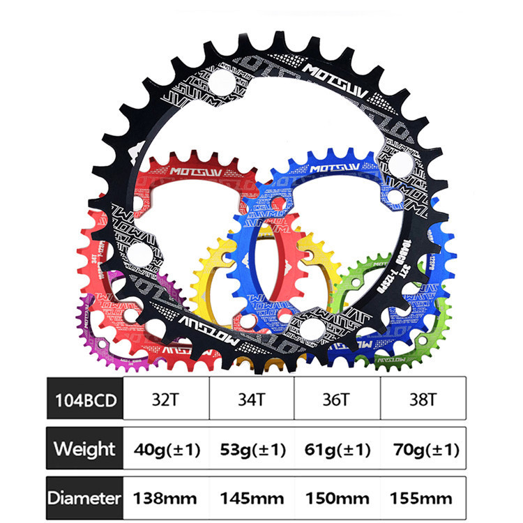 Mountain bike 104BCD positive and negative tooth disc 32T 34T 36T 38T round oval single speed sprocket