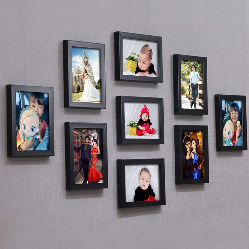 Casual Modern 7inch Photo Frame Wall Hanging Photo Wall Nine-Square Grids Creative Living Room Decoration Combination Punch-Free Photo Wall