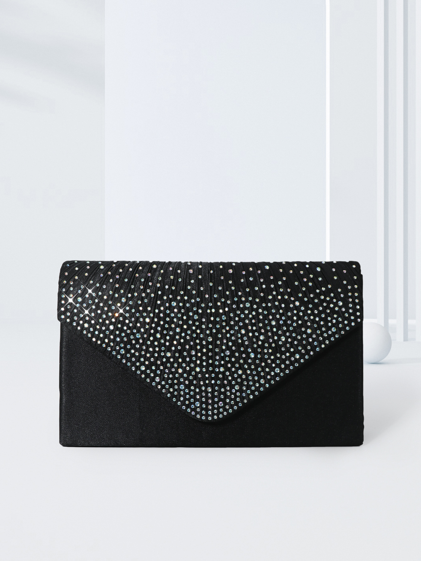 Cross-border Women's One-shoulder Banquet Bag Japanese Style Dress Bag Flip Cover Color Rhinestone Black Hand Bag Fashionable Evening Bag