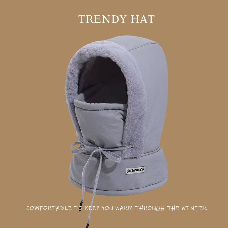 Winter Thickeneded Velvet down Hat for Men and Women Cycling Warm Lei Feng Hat Windproof Cold Neck Scarf Hat One-Piece Cycling Hat