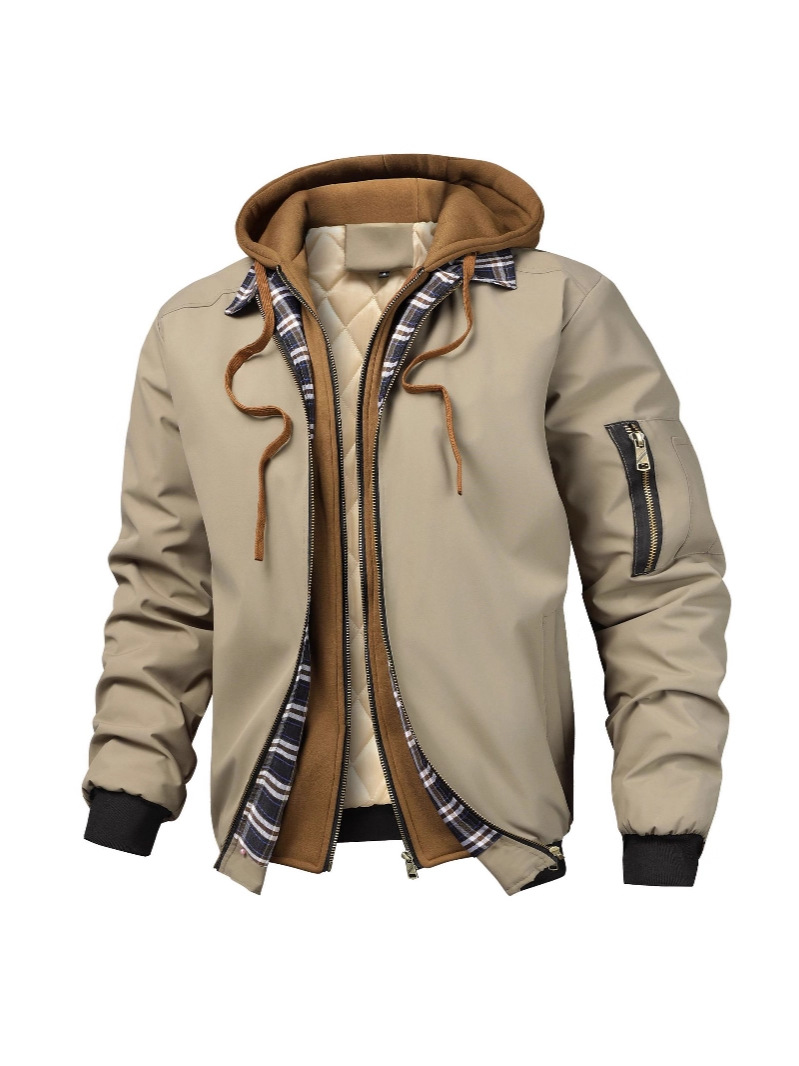 [2025 New Style] Foreign Trade Hot Spring Autumn and Winter Men's Jacket Jacket Quilted Cotton Sweatshirt Hat Fake Two-Piece Youth