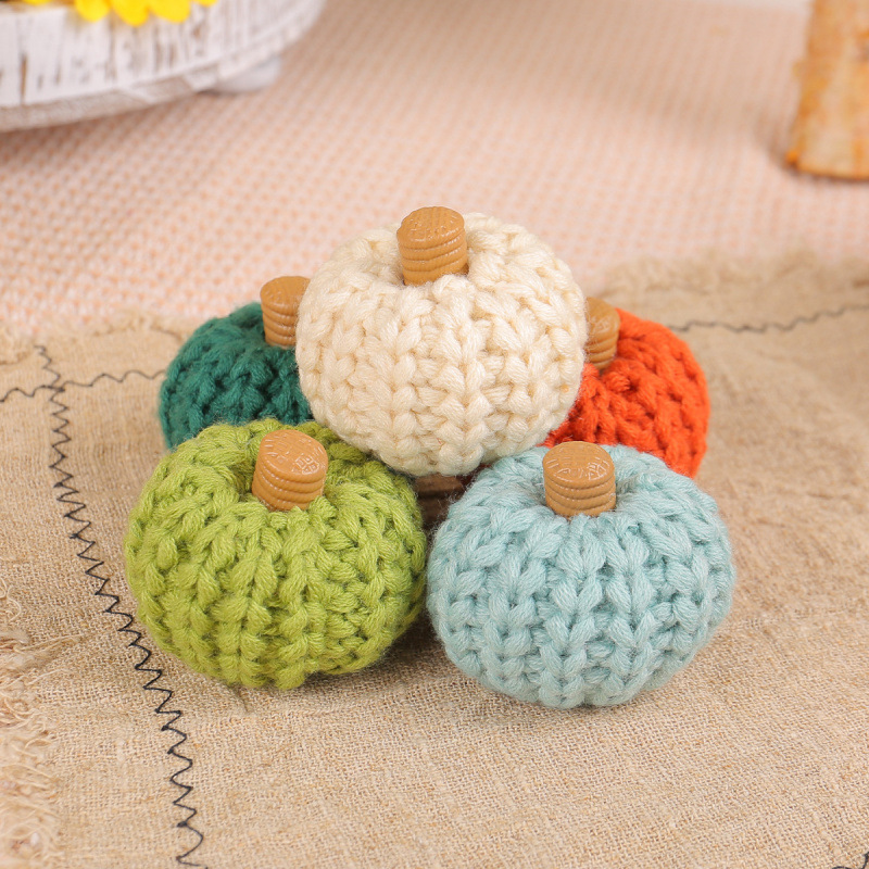 Cross-Border New Knitted Pumpkin Decorative Ornaments DIY Hand-Knitted Colorful Pumpkin Party Decoration Props Wholesale
