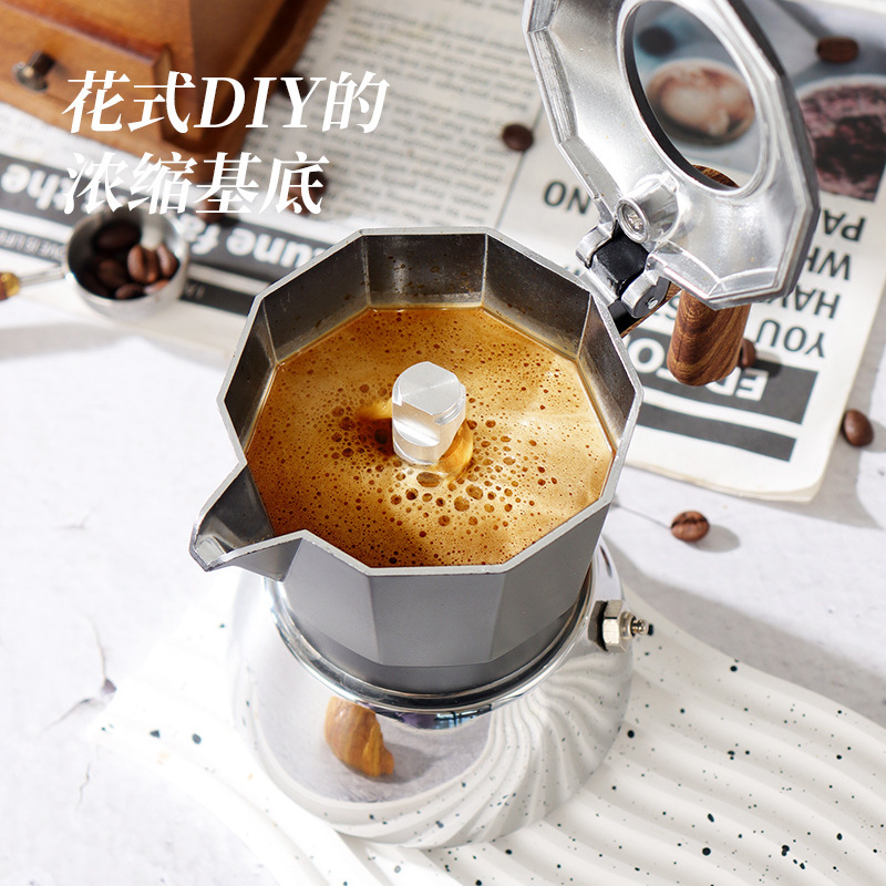 Magnetic Double-Valve Moka Pot Stainless Steel Italian-Style Induction Cooker Coffee Pot Outdoor Camping Coffee Maker Coffee Utensils