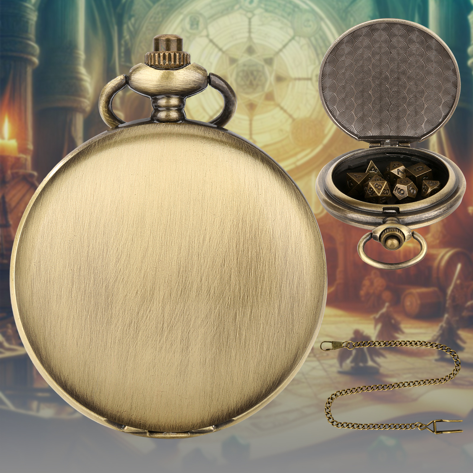 2024 new best selling DND dice bronze two-sided light pocket watch case thick waist chain-factory in stock direct sales