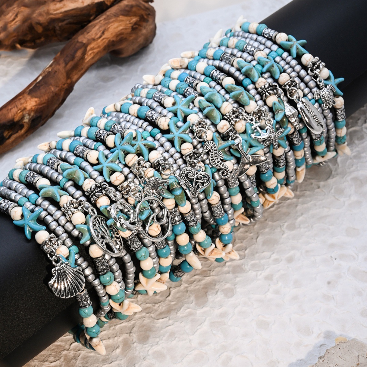 Европейская и американская мода, летний пляжный отпуск, ветер, черепаха, хвост рыбы, дерево жизни, ракушка, двуслойная многостильная цепочка на ногу