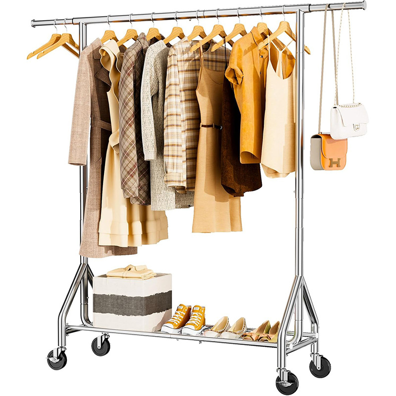 Cross-border Clothes Hanger Clothing Store Display Simple Hanger Floor-type Movable Folding Clothes Rack Clothes Rod