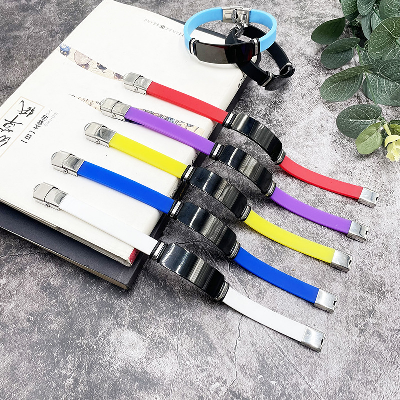 European and American Personality Men's and Women's Fashion Titanium Steel Bracelet Basketball Sports Silicone Bracelet Stainless Steel Jewelry Printed LOGO