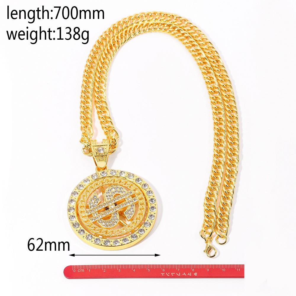 European and American exaggerated hip hop domineering thick dollar symbol necklace alloy Diamond-embedded personality trendy men's big pendant jewelry
